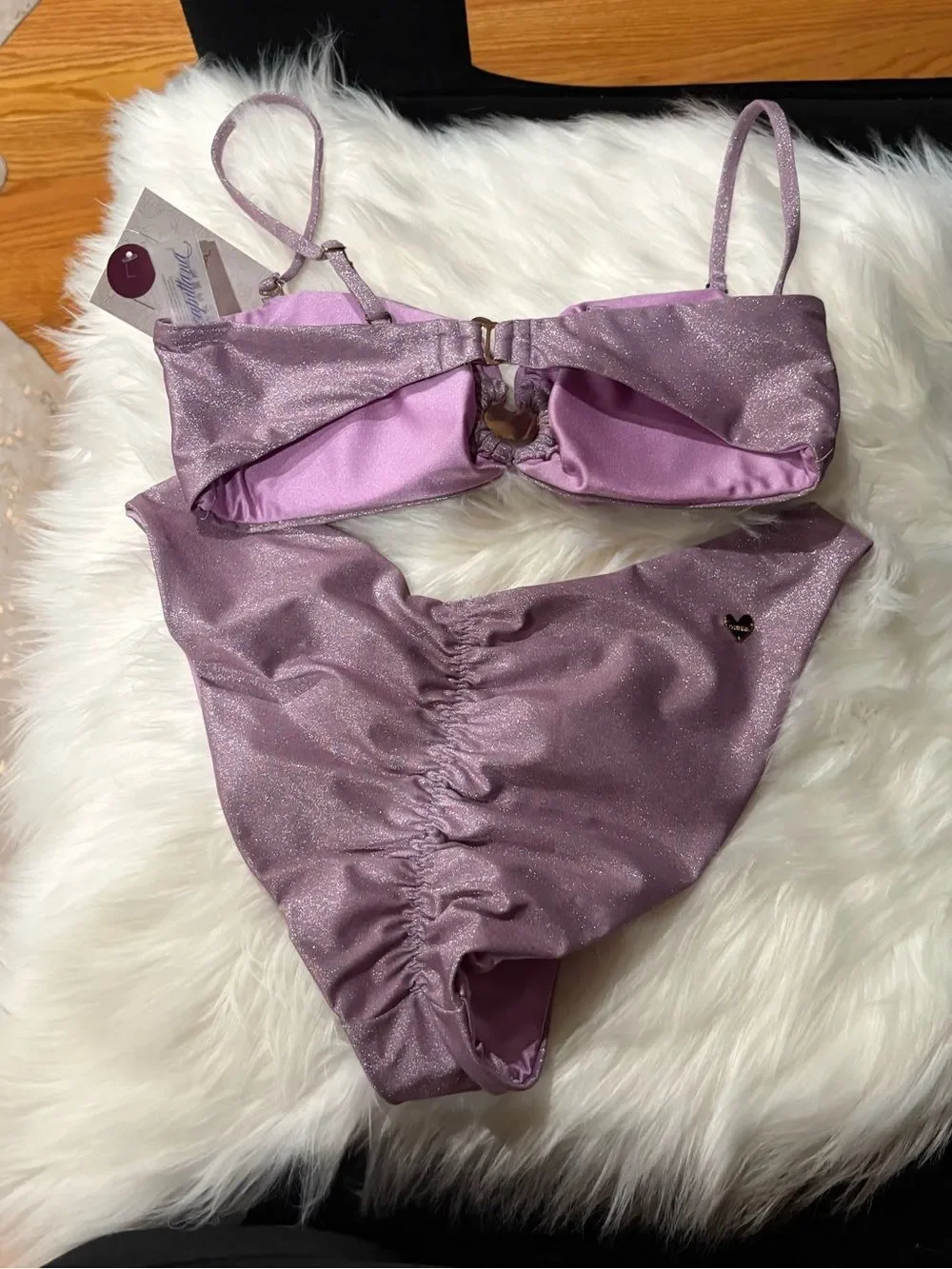 Lilac Bandeau Bikini Set with Gold Ring Accents - Women Swim